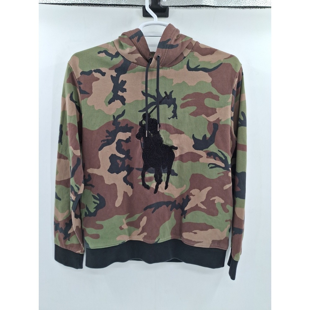 POLO RALPH LAUREN CHENILLE BIG PONY SURPLUS CAMO DOUBLE-KNIT HOODIE SWEATER...